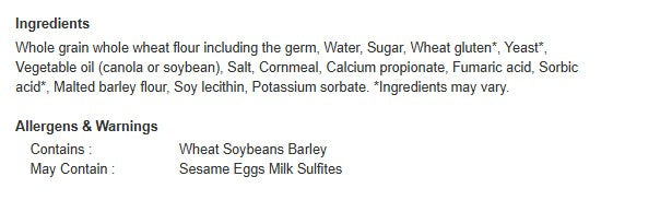 Bagel Dempster's 6x85g Whole Wheat