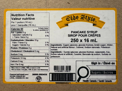 Pancake Syrup Olde Style 250x16ml Original