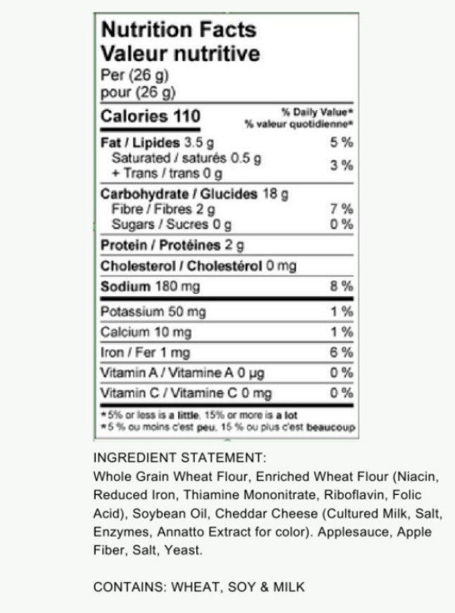 Cheddar Crackers 108x25g Whole Wheat