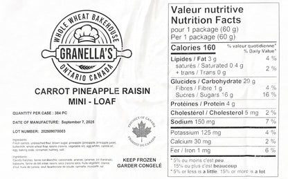 Mini Loaf Granella's 96x60g Carrot, Pineapple & Raisin